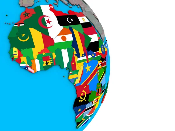 África Con Banderas Nacionales Incrustadas Simple Globo Político Ilustración — Foto de Stock