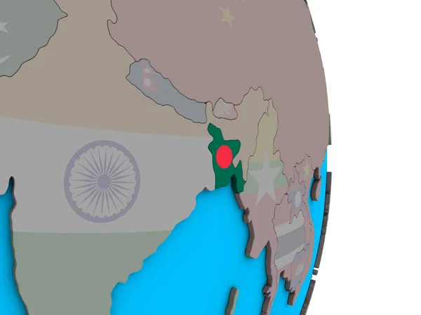 Бангладеш Встроенным Национальным Флагом Простом Политическом Глобусе Иллюстрация — стоковое фото