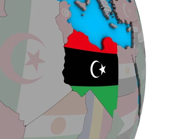 Libye Avec Drapeau National Intégré Sur Simple Globe Politique Illustration — Photo