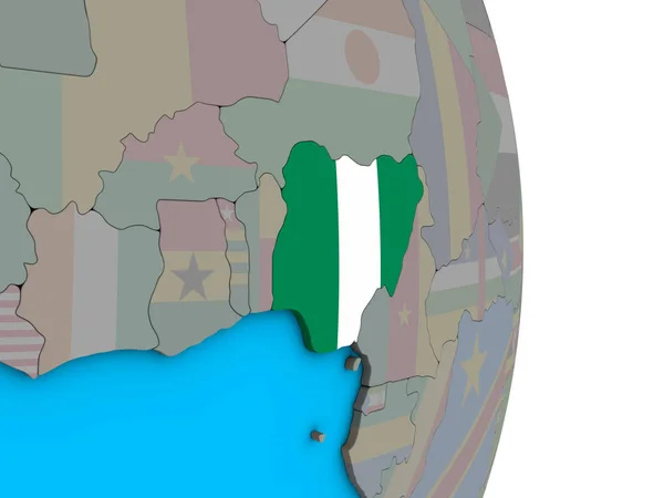 Nigéria Com Bandeira Nacional Embutida Mundo Político Simples Ilustração — Fotografia de Stock