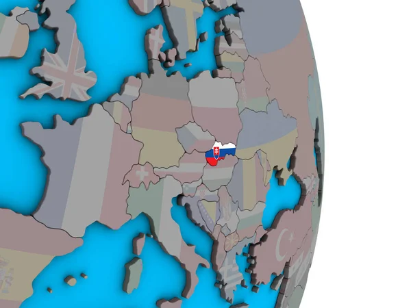 斯洛伐克在简单的政治3D 地球上嵌入国旗 — 图库照片