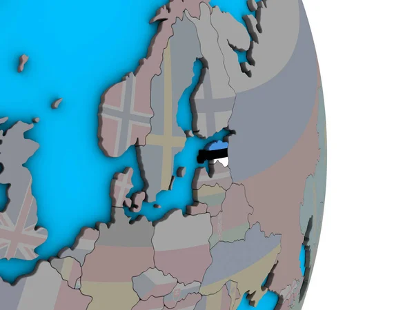 爱沙尼亚在简单的政治3D 地球上嵌入国旗 — 图库照片