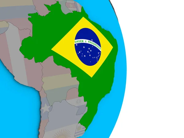 간단한 정치적인 지구에 국기와 브라질 일러스트 — 스톡 사진