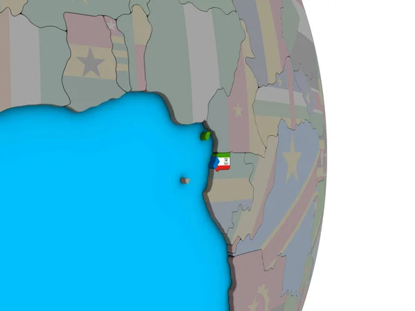 赤道几内亚在简单的政治3D 地球上嵌入国旗 — 图库照片