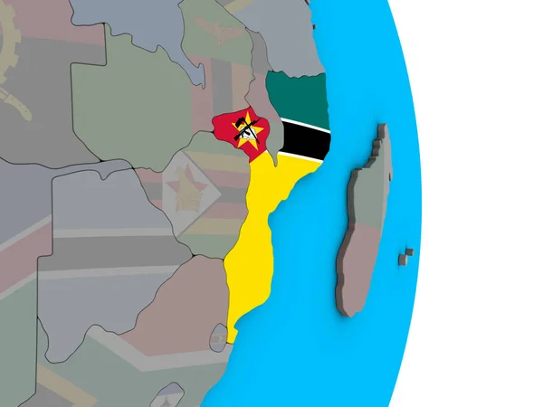Mozambique Met Ingesloten Nationale Vlag Eenvoudige Politieke Globe Illustratie — Stockfoto