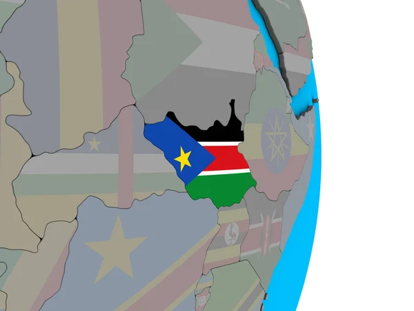 Sudan Del Sud Con Bandiera Nazionale Incorporata Semplice Globo Politico — Foto Stock