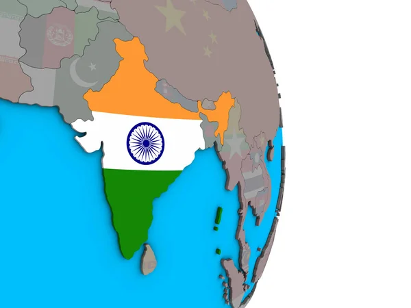 India Dengan Bendera Nasional Tertanam Pada Dunia Politik Sederhana Ilustrasi — Stok Foto