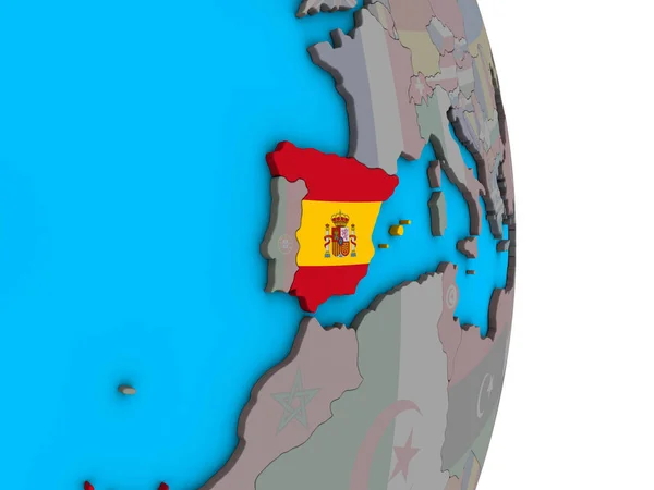 Spanien Mit Eingebetteter Nationalflagge Auf Einem Simplen Politischen Globus Illustration — Stockfoto