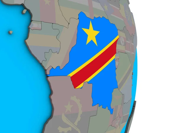 Mark Rep Kongo Med Inbäddade Flagga Enkla Politiska Klot Illustration — Stockfoto