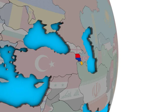 亚美尼亚在简单的政治3D 地球上嵌入国旗 — 图库照片