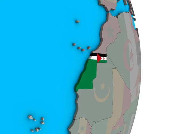 単純な政治的な 地球儀上の埋め込まれた国旗と西サハラ イラストレーション — ストック写真
