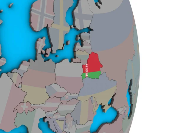 白俄罗斯在简单的政治3D 地球上嵌入国旗 — 图库照片