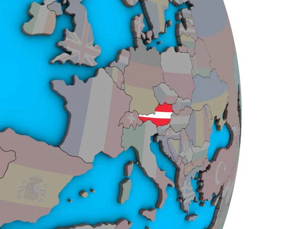Autriche Avec Drapeau National Intégré Sur Simple Globe Politique Illustration — Photo