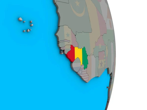 Guineai Beágyazott Nemzeti Zászló Egyszerű Politikai Földgömb Illusztráció — Stock Fotó