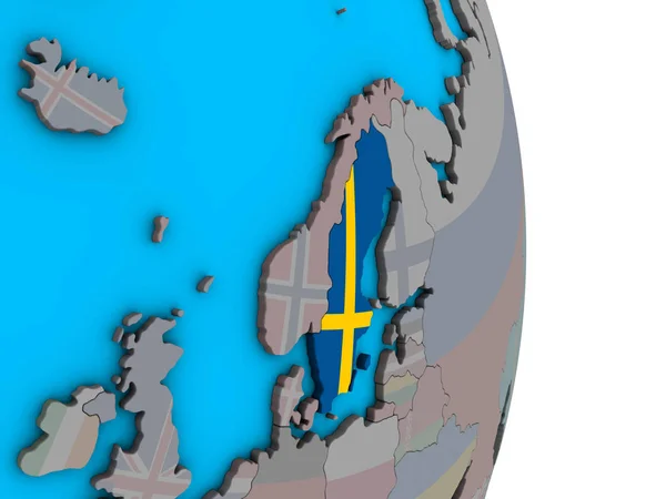 Sweden Embedded National Flag Simple Political Globe Illustration — Stock Photo, Image