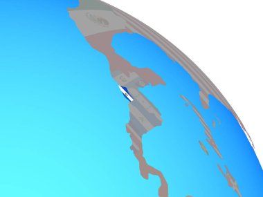 El Salvador basit mavi siyasi dünya üzerinde ulusal bayrak ile. 3D çizim.