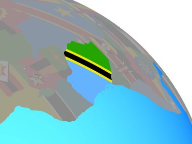 Tanzanya ile basit mavi siyasi dünya Ulusal bayrağını. 3D çizim.