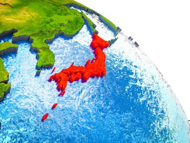 Japonya vurgulanan su ve görünür ülke sınırları ile 3d dünya modeli. 3D çizim.