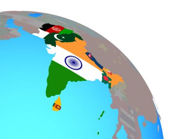 SAARC üyesi Birleşik basit mavi siyasi dünya Ulusal bayrakları ile. 3D çizim.