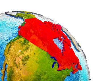 Kanada vurgulanan su ve görünür ülke sınırları ile 3d dünya modeli. 3D çizim.