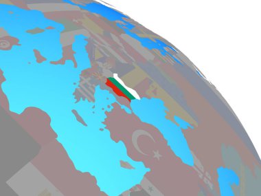 Bulgaristan Ulusal bayrağını basit mavi siyasi dünya ile. 3D çizim.