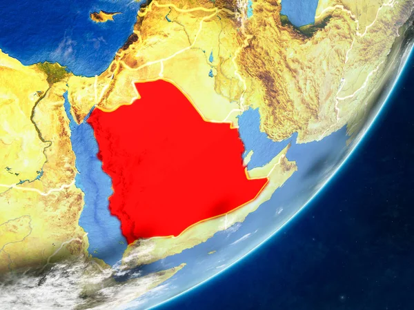 Saudiarabien Modell Planeten Jorden Med Landsgränser Och Mycket Detaljerade Planeten — Stockfoto