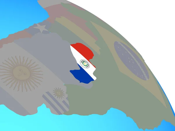 Paraguay Med Flagga Enkla Blå Politiska Jordglob Illustration — Stockfoto