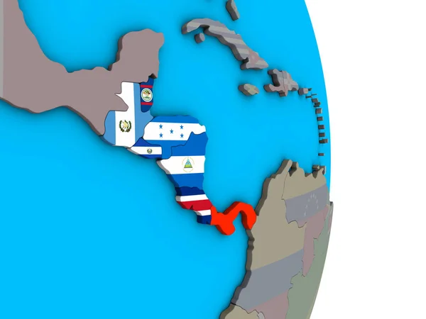 Midden Amerika Met Ingesloten Nationale Vlaggen Eenvoudige Politieke Globe Illustratie — Stockfoto