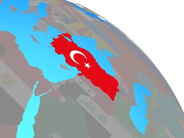 Turquie Avec Drapeau National Sur Simple Globe Politique Bleu Illustration — Photo