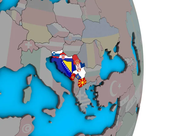 前南斯拉夫在简单的政治3D 地球上嵌入国旗 — 图库照片