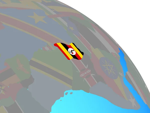 Uganda Med Flagga Enkla Blå Politiska Jordglob Illustration — Stockfoto