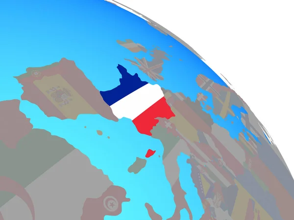 Francie Státní Vlajka Jednoduché Modré Politické Globe Obrázek — Stock fotografie