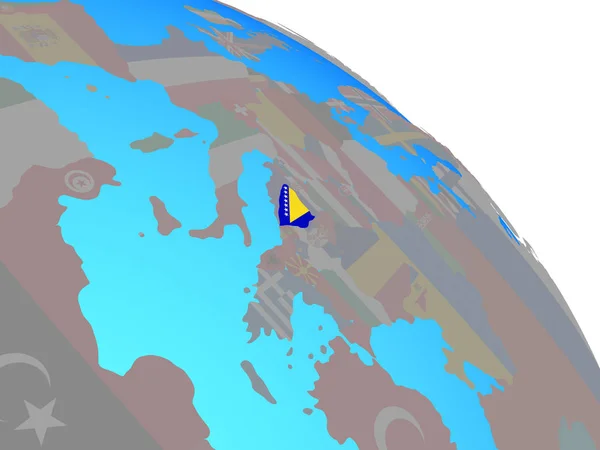 Босния Герцеговина Государственным Флагом Простом Голубом Политическом Глобусе Иллюстрация — стоковое фото
