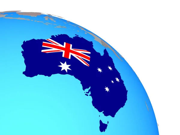 Australië Met Nationale Vlag Eenvoudige Blauwe Politieke Wereldbol Illustratie — Stockfoto