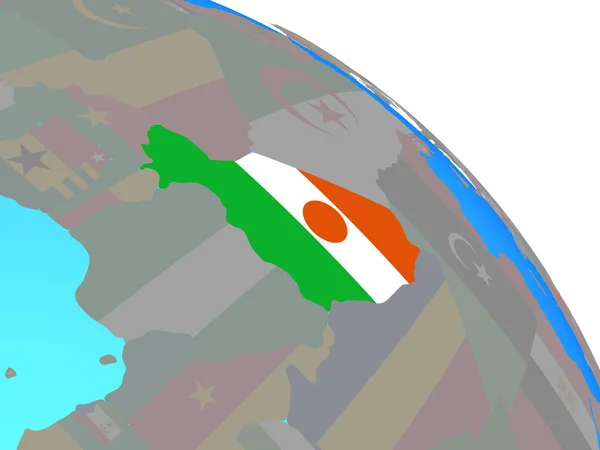 Niger Con Bandiera Nazionale Semplice Globo Politico Blu Illustrazione — Foto Stock