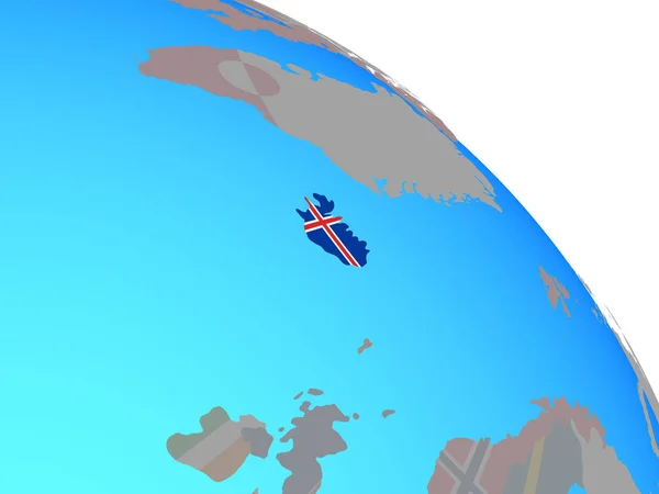 Ijsland Met Nationale Vlag Eenvoudige Blauwe Politieke Wereldbol Illustratie — Stockfoto