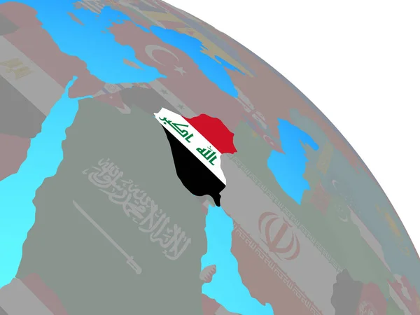 Iraque Com Bandeira Nacional Simples Globo Político Azul Ilustração — Fotografia de Stock