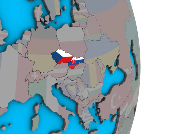 前捷克斯洛伐克在简单的政治3D 地球上嵌入国旗 — 图库照片