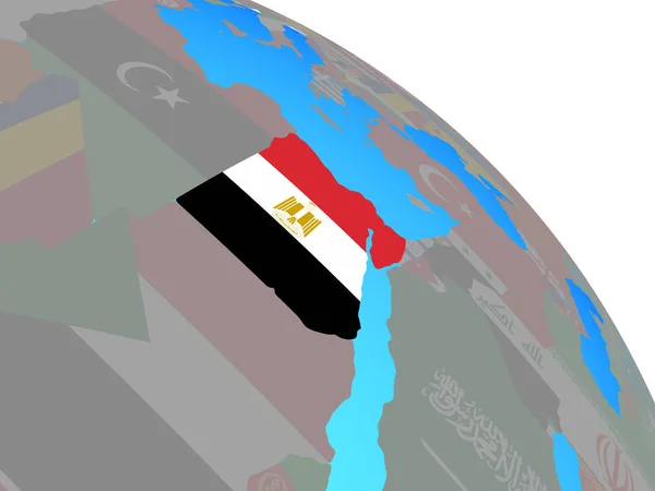 Egypt Státní Vlajka Jednoduché Modré Politické Globe Obrázek — Stock fotografie