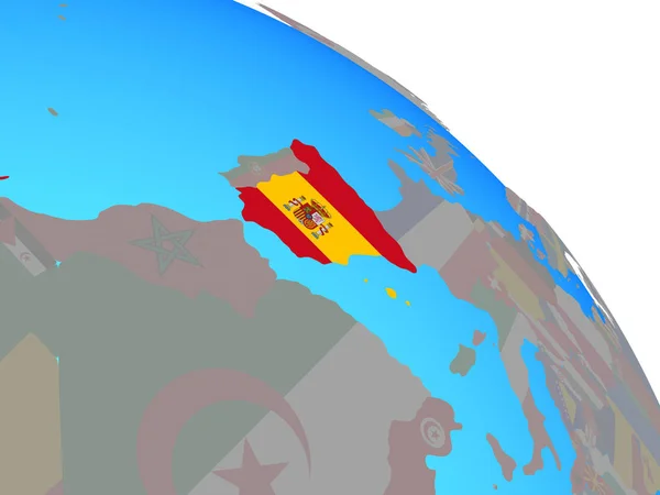 Spanien Med Flagga Enkla Blå Politiska Jordglob Illustration — Stockfoto