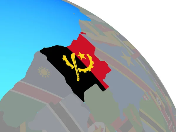 Angola Met Nationale Vlag Eenvoudige Blauwe Politieke Wereldbol Illustratie — Stockfoto