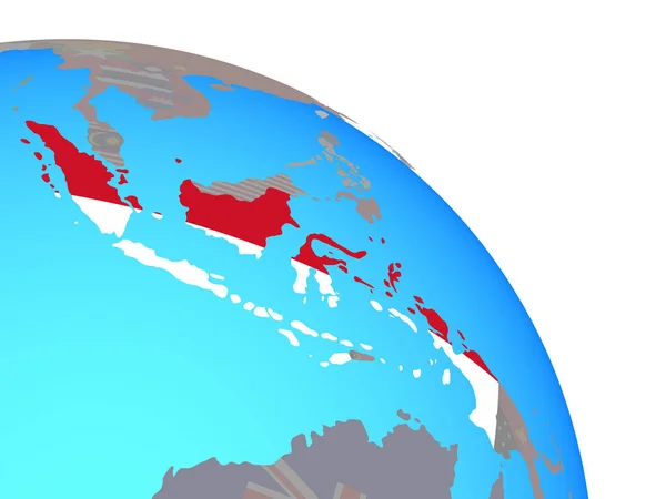 Indonesië Met Nationale Vlag Eenvoudige Blauwe Politieke Wereldbol Illustratie — Stockfoto