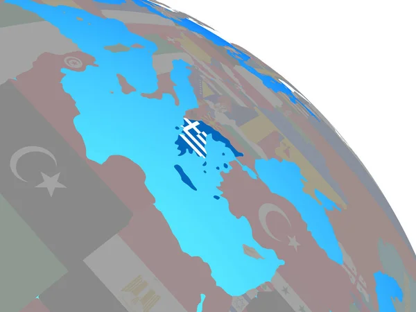 Grécia Com Bandeira Nacional Simples Globo Político Azul Ilustração — Fotografia de Stock
