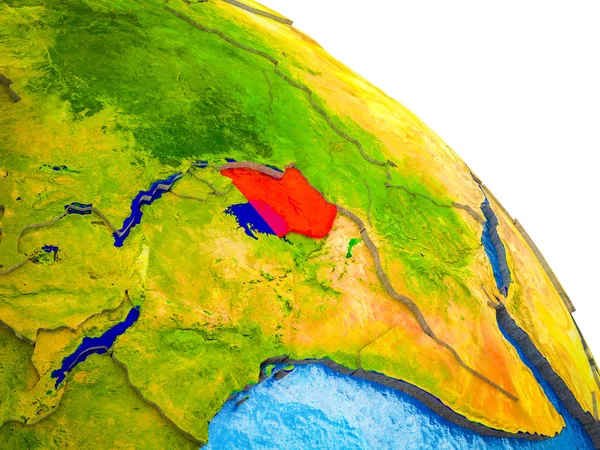 Uganda Wyróżnione Modelu Ziemi Wody Granic Kraju Widoczne Ilustracja — Zdjęcie stockowe
