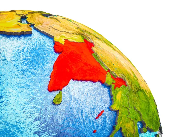 India Highlighted Earth Model Water Visible Country Borders Illustration — Stock Photo, Image