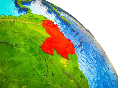 Venezuela vurgulanan su ve görünür ülke sınırları ile 3d dünya modeli. 3D çizim.