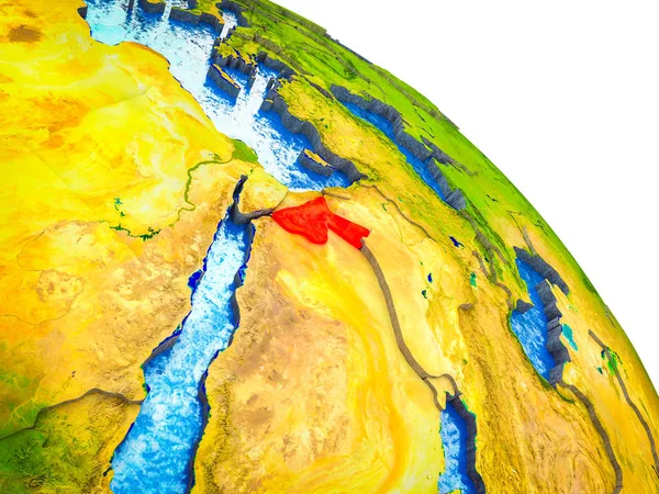 Jordan Highlighted Earth Model Water Visible Country Borders Illustration — Stock Photo, Image