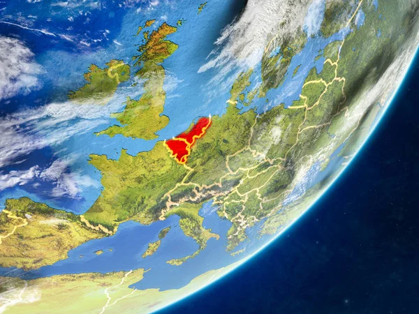 Benelux Birliği Modeli Bir Ülke Sınırları Çok Detaylı Gezegenin Yüzey — Stok fotoğraf