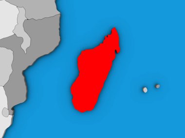 Madagaskar mavi siyasi 3d dünya üzerinde. 3D çizim.