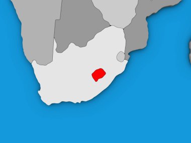 Lesotho mavi siyasi 3d dünya üzerinde. 3D çizim.